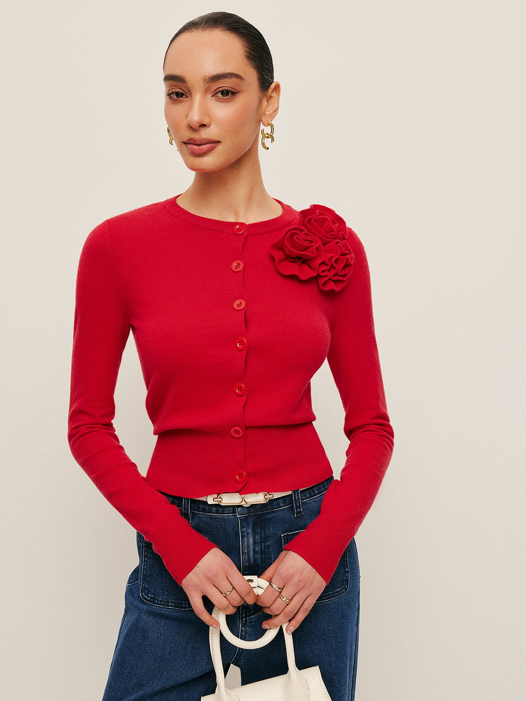 Cardigan à Accent Floral 3D