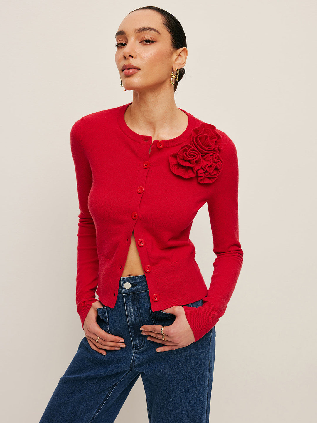 Cardigan à Accent Floral 3D