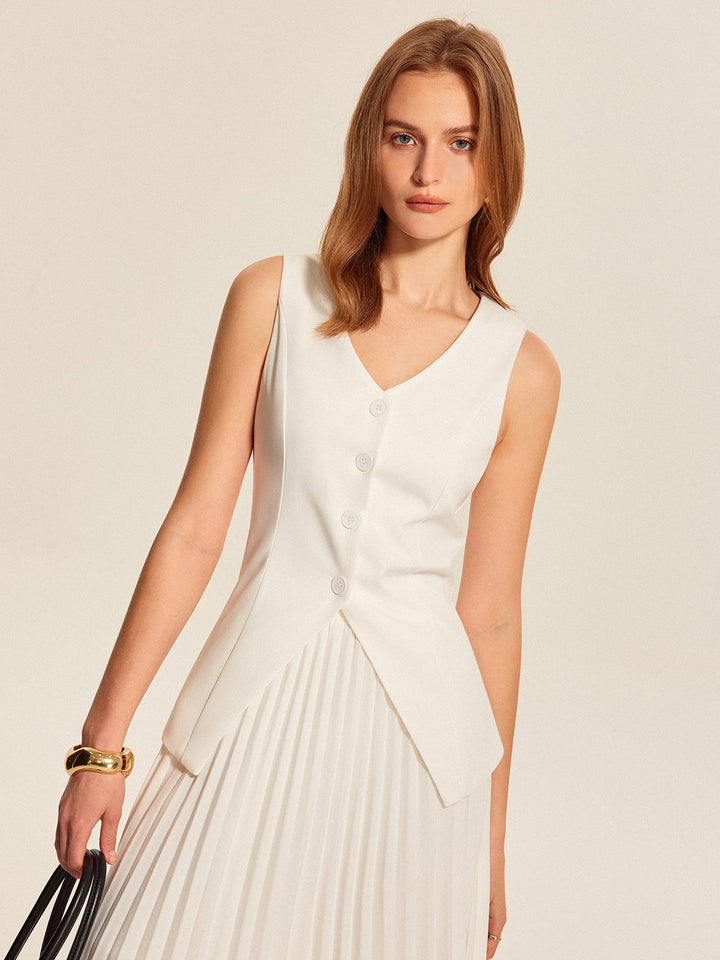 Ensemble jupe plissée avec gilet boutonnné