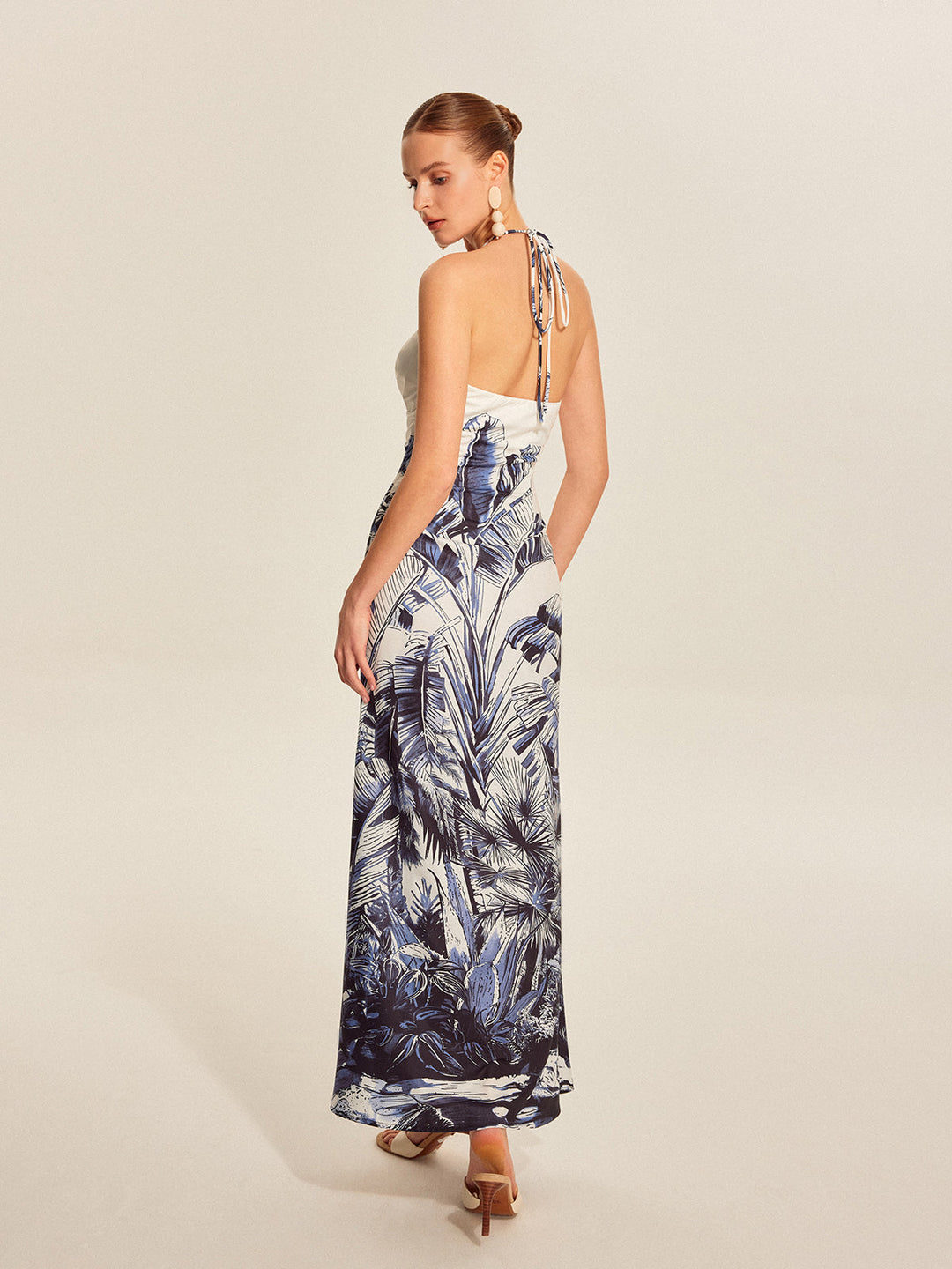 Robe Longue à Bretelles, Col Bateau et Imprimé