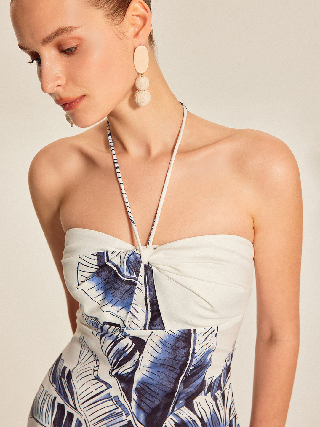 Robe Longue à Bretelles, Col Bateau et Imprimé