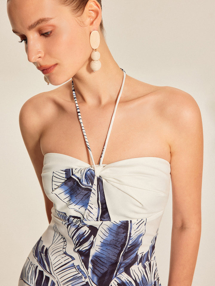 Robe Longue à Bretelles, Col Bateau et Imprimé