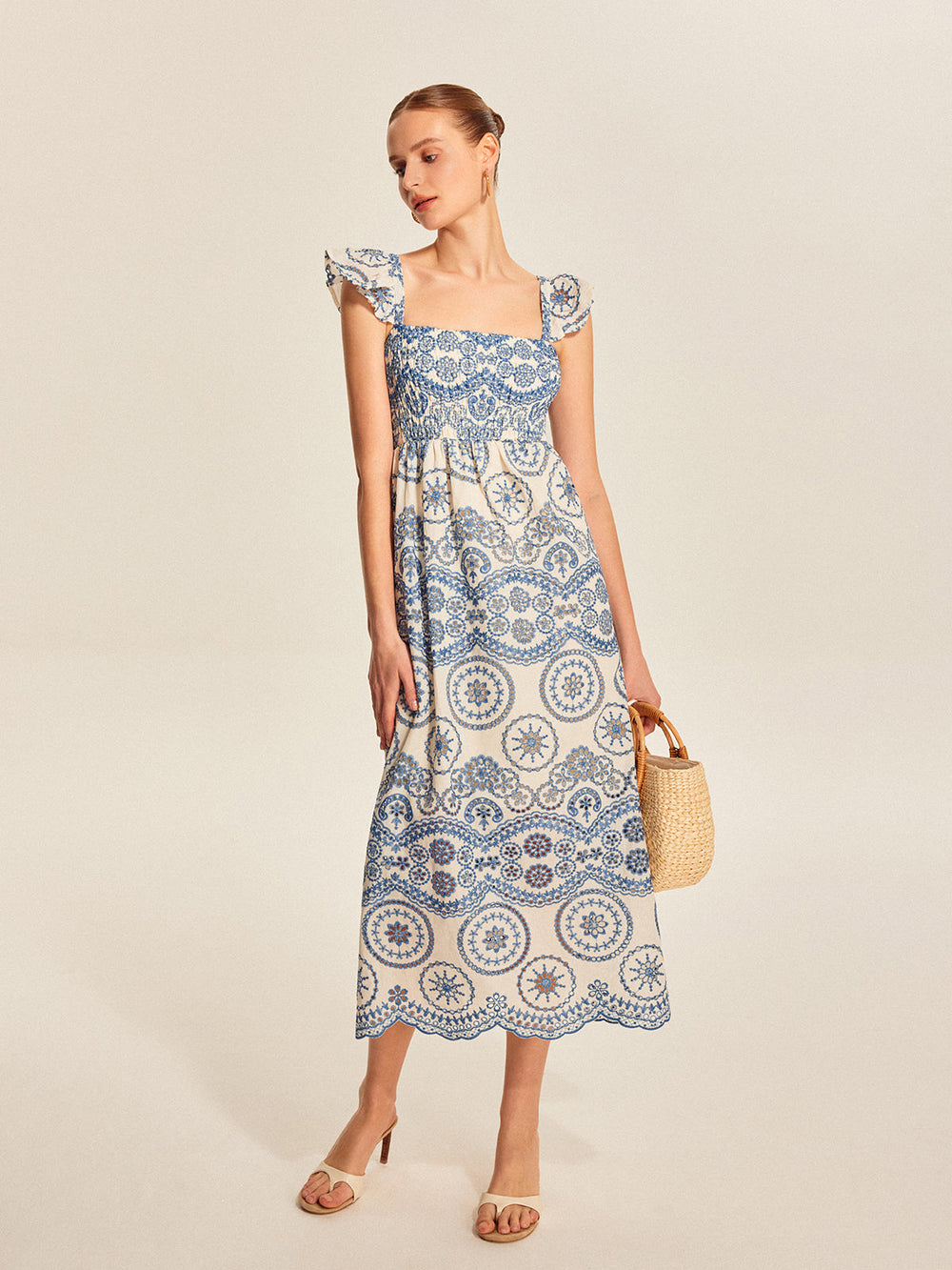 Robe Longue Bohème à Fleurs Semi-Transparente avec Découpe Arrière