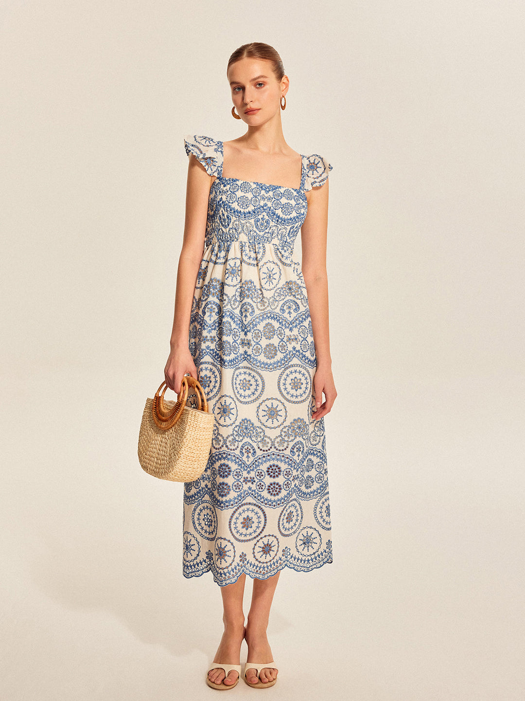 Robe Longue Bohème à Fleurs Semi-Transparente avec Découpe Arrière