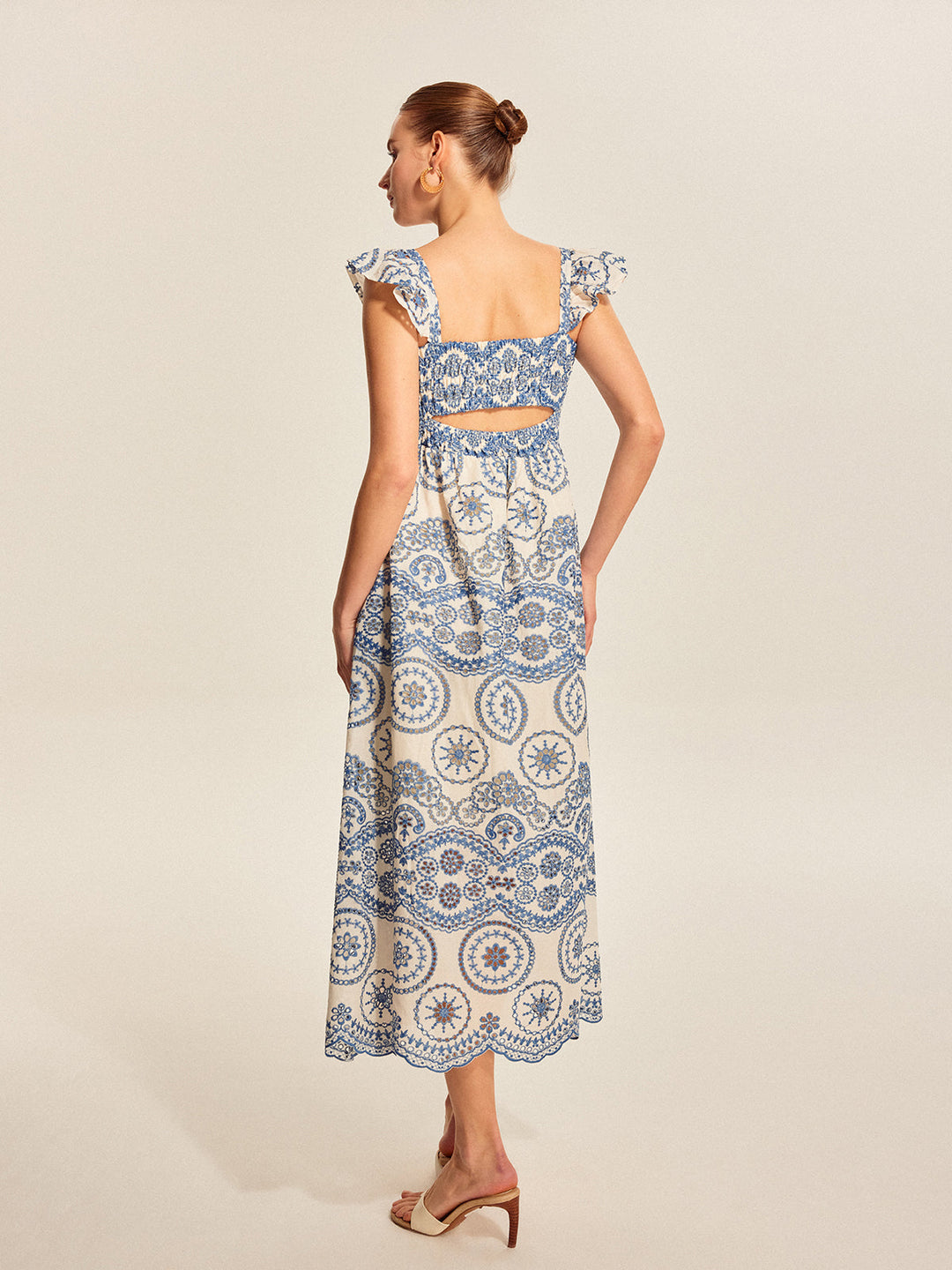 Robe Longue Bohème à Fleurs Semi-Transparente avec Découpe Arrière