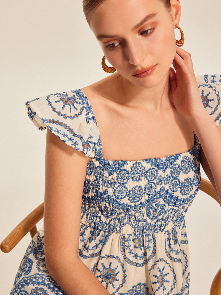 Robe Longue Bohème à Fleurs Semi-Transparente avec Découpe Arrière