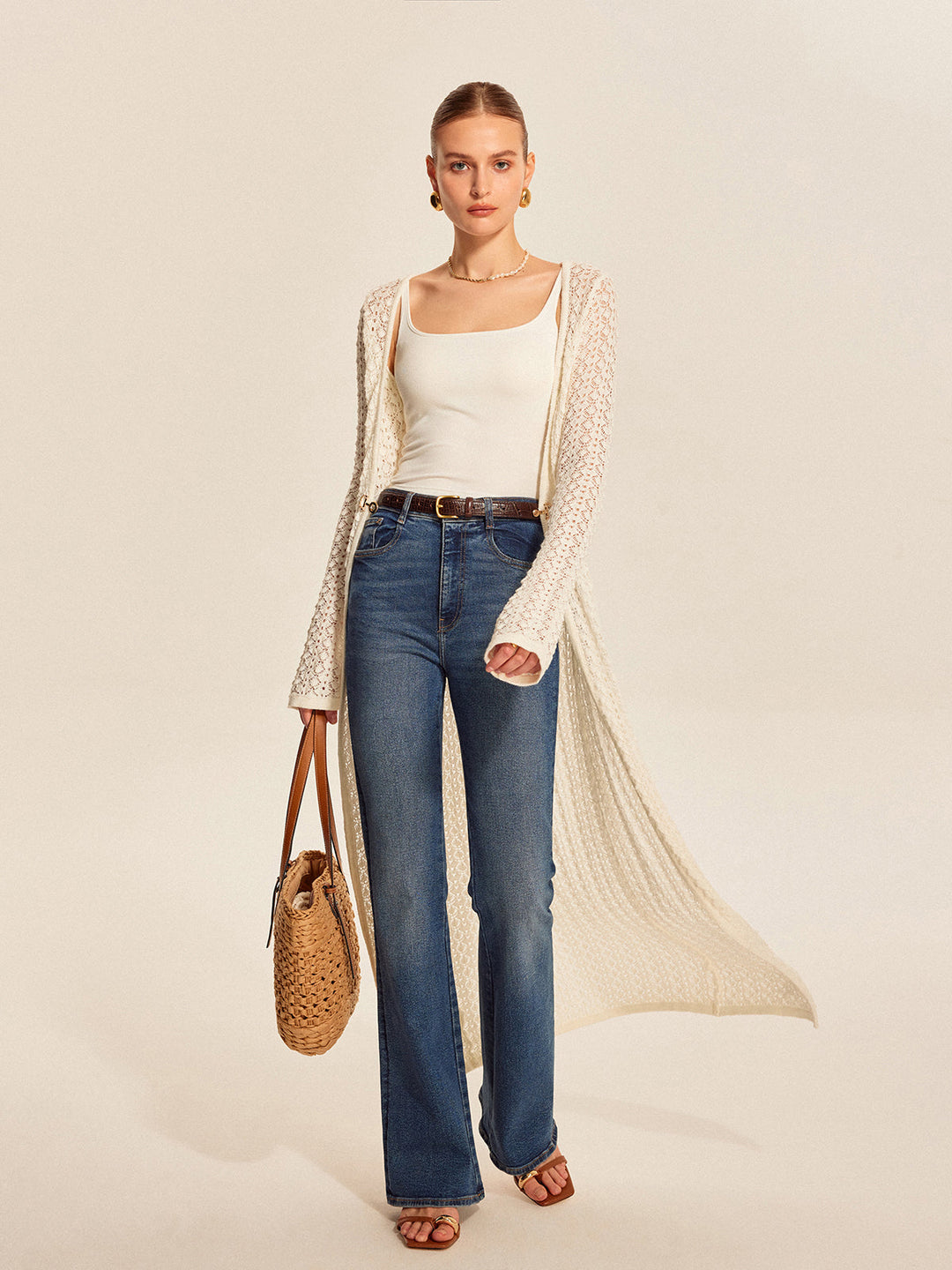 Cardigan en tricot de dentelle avec détails en métal