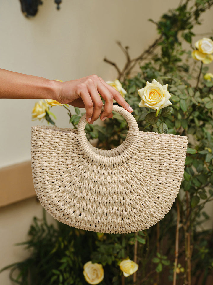 Sac Cabas Demi-Lune en Paille Tissée