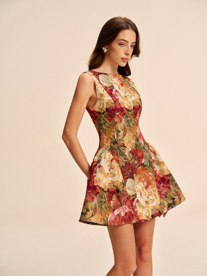 Robe Évasée Sans Dos Fleurie