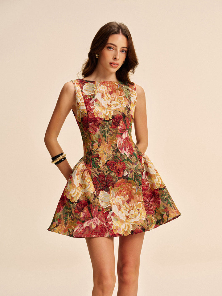Robe Évasée Sans Dos Fleurie