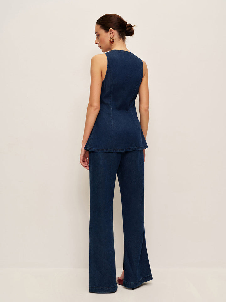 Gilet Bouton Classique en Denim