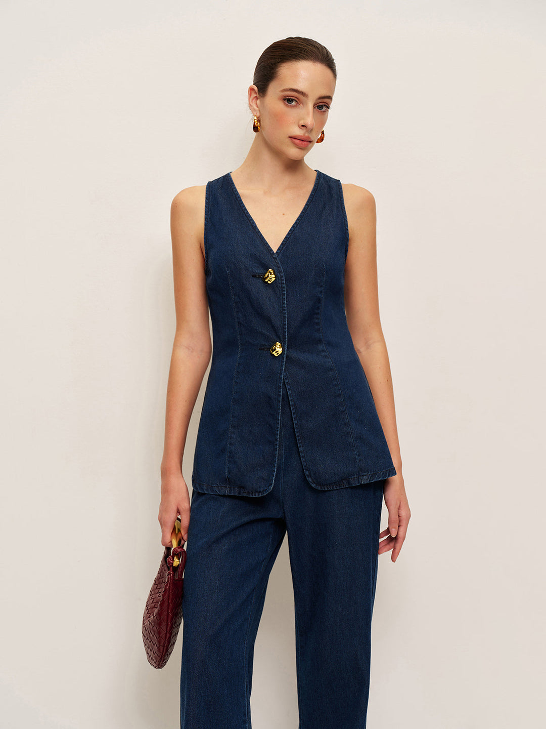 Gilet Bouton Classique en Denim