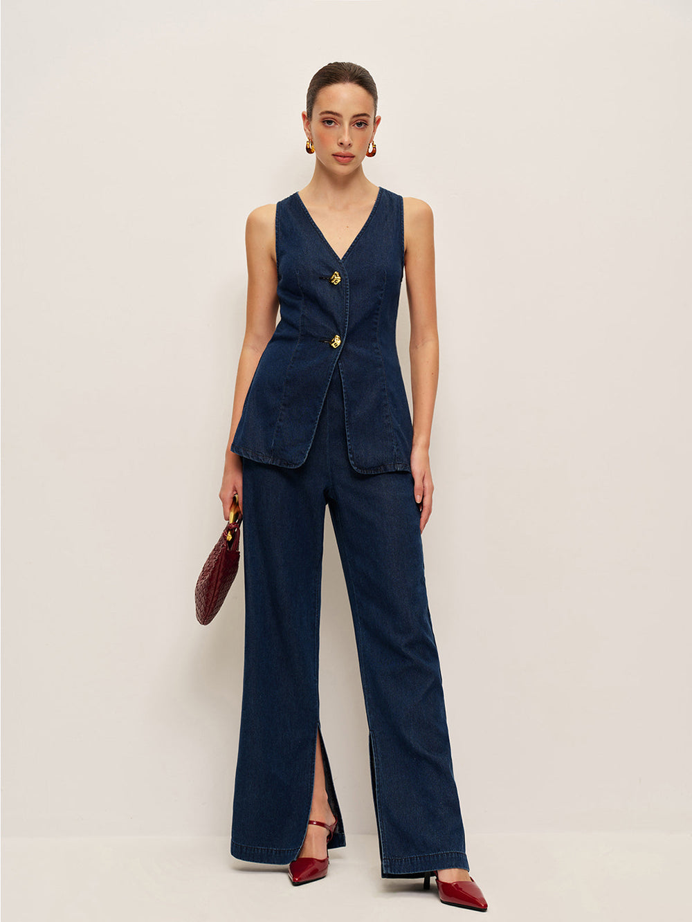 Gilet Bouton Classique en Denim