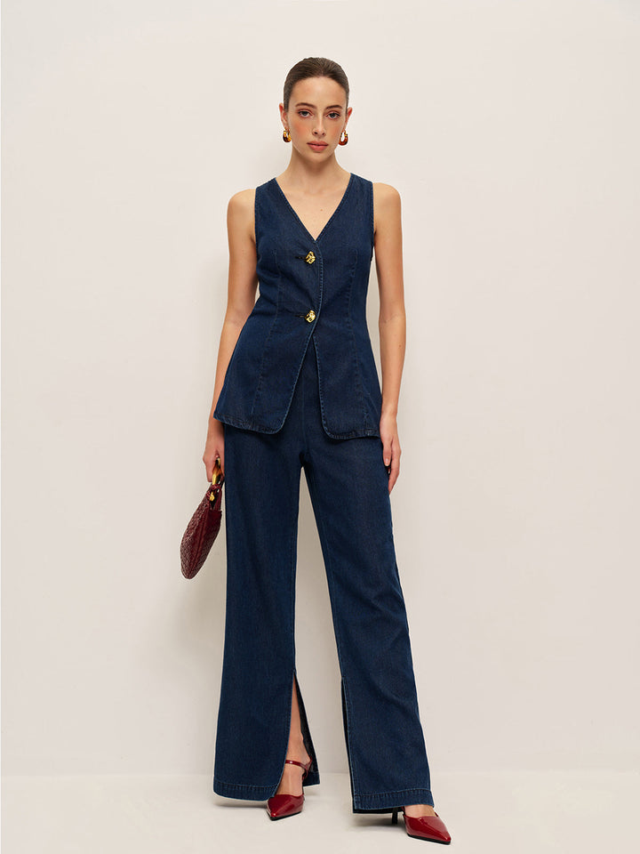 Gilet Bouton Classique en Denim