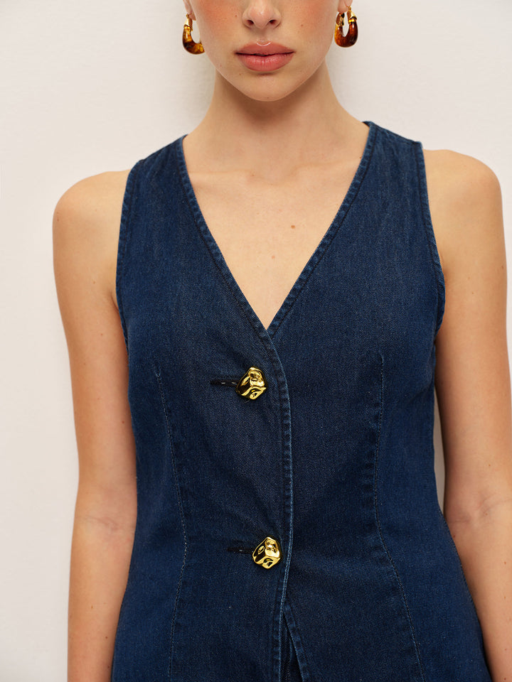 Gilet Bouton Classique en Denim