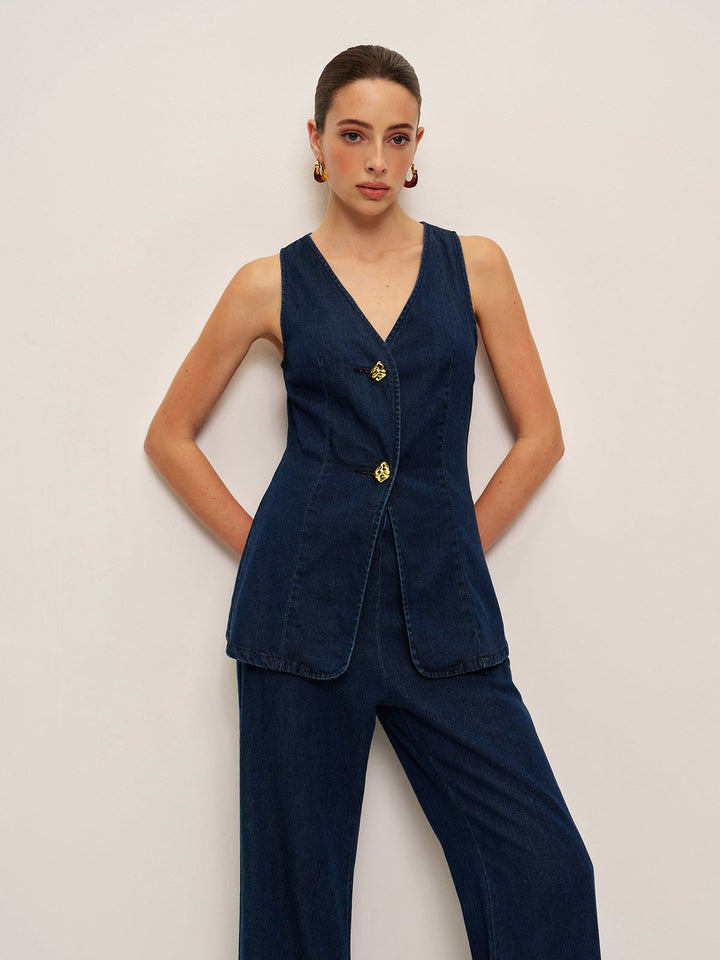 Gilet Bouton Classique en Denim