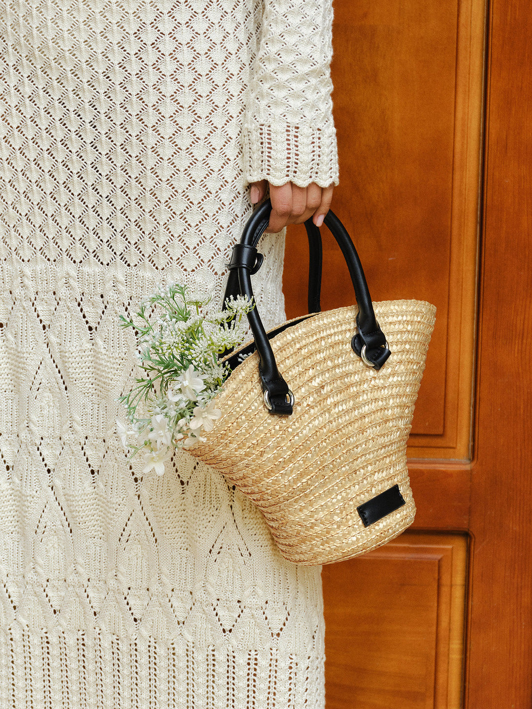 Sac Cabas en Paille à Poignées en Cuir