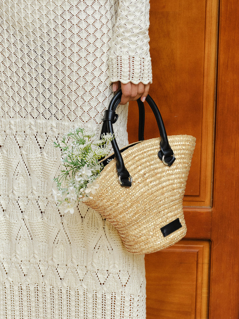 Sac Cabas en Paille à Poignées en Cuir