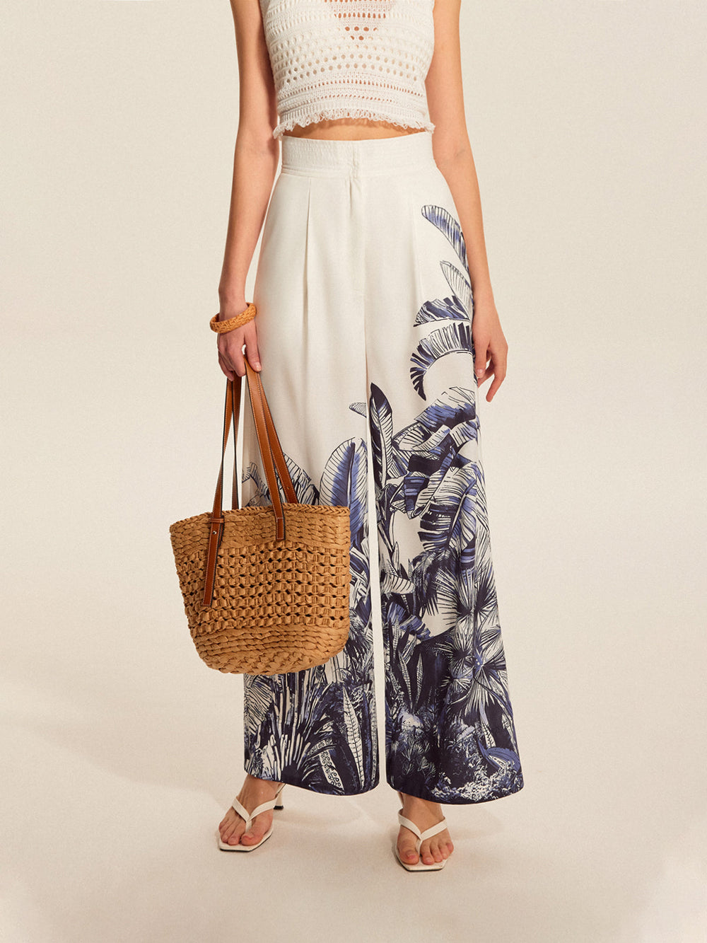 Pantalons évasés taille mi-haute imprimés bohèmes