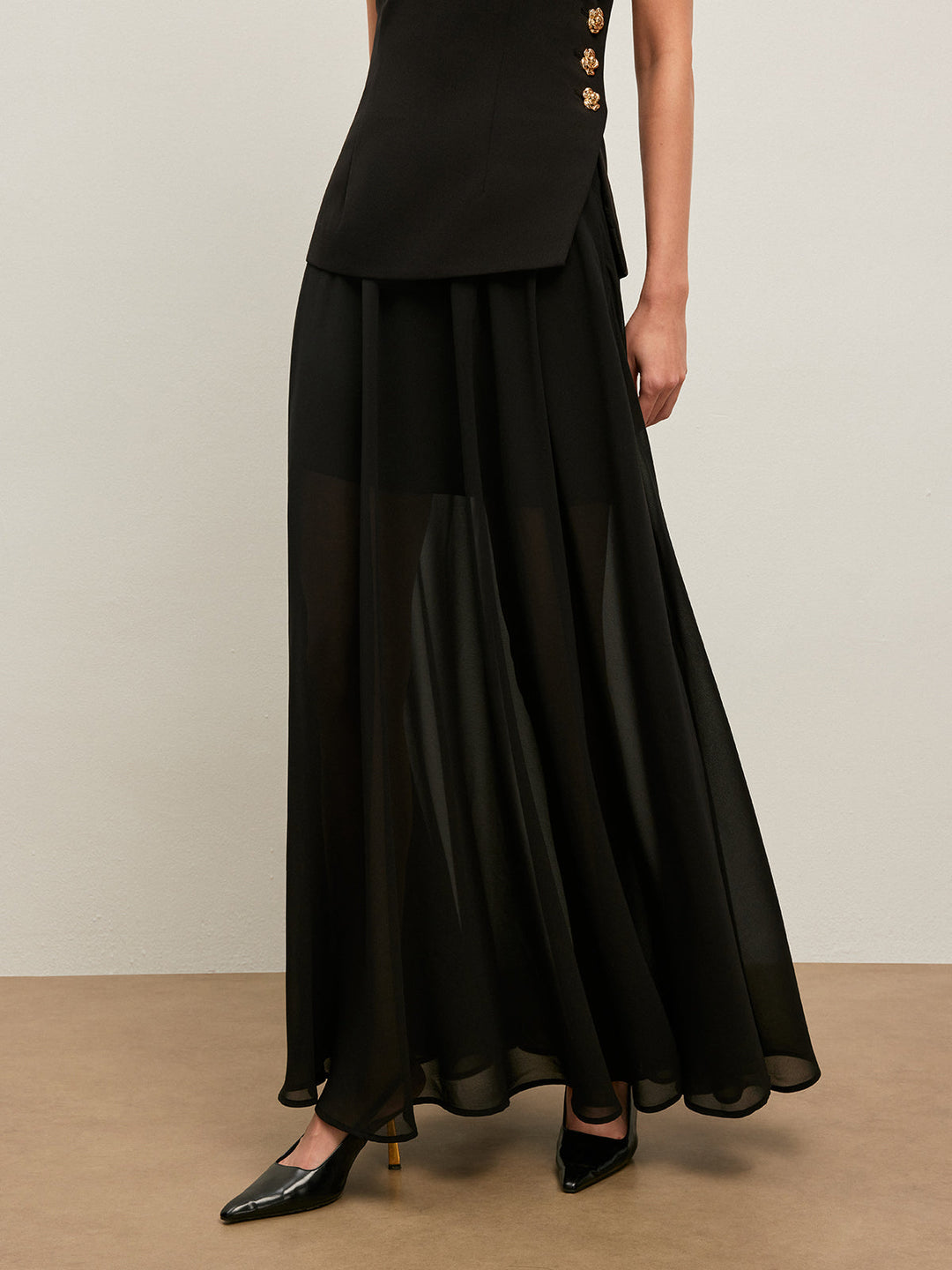 Jupe Longue Semi-Transparente en Mousseline