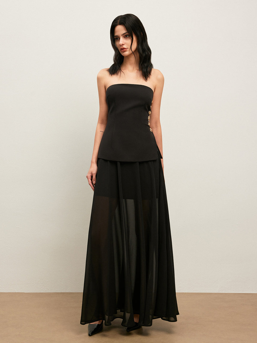 Jupe Longue Semi-Transparente en Mousseline