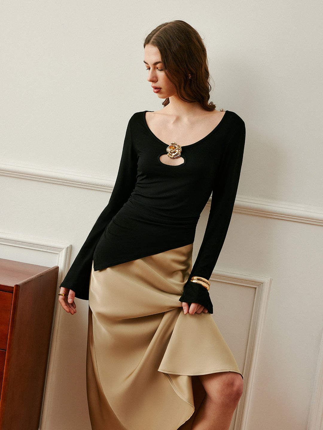 Jupon Satin Taille Haute