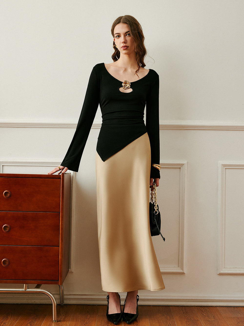 Jupon Satin Taille Haute