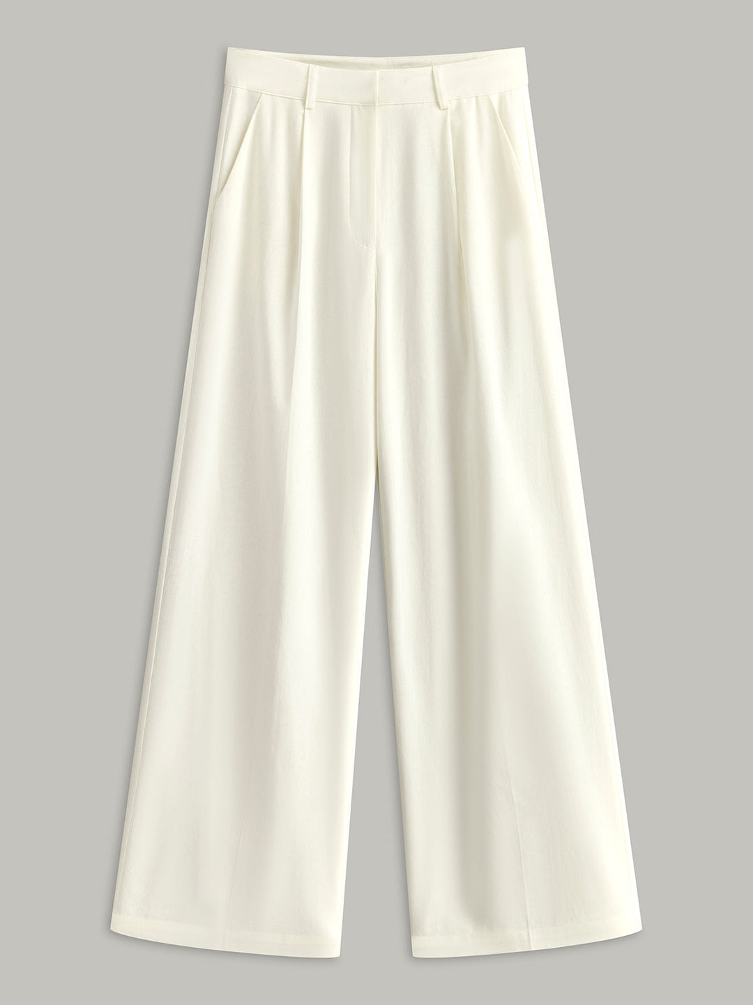 Pantalon Boutonné en Coton et Lin à Taille Haute