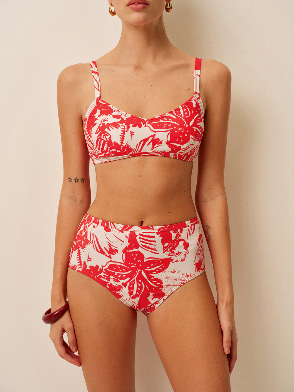 Ensemble de bikini à fermoir métallique à imprimé tropical