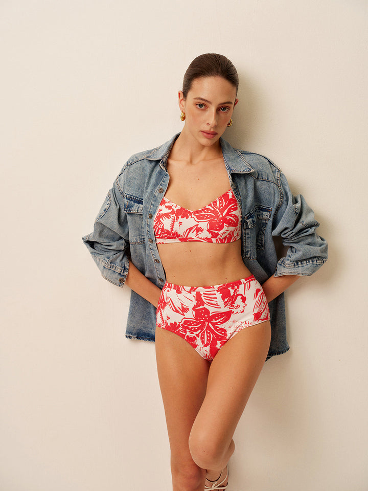 Ensemble de bikini à fermoir métallique à imprimé tropical