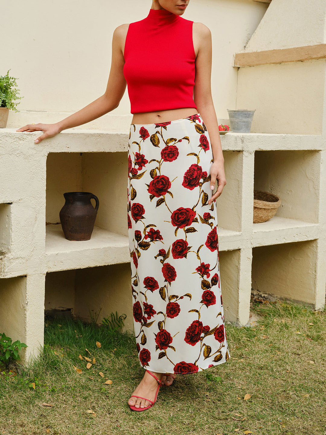 Jupe Imprimée Florale Taille Haute