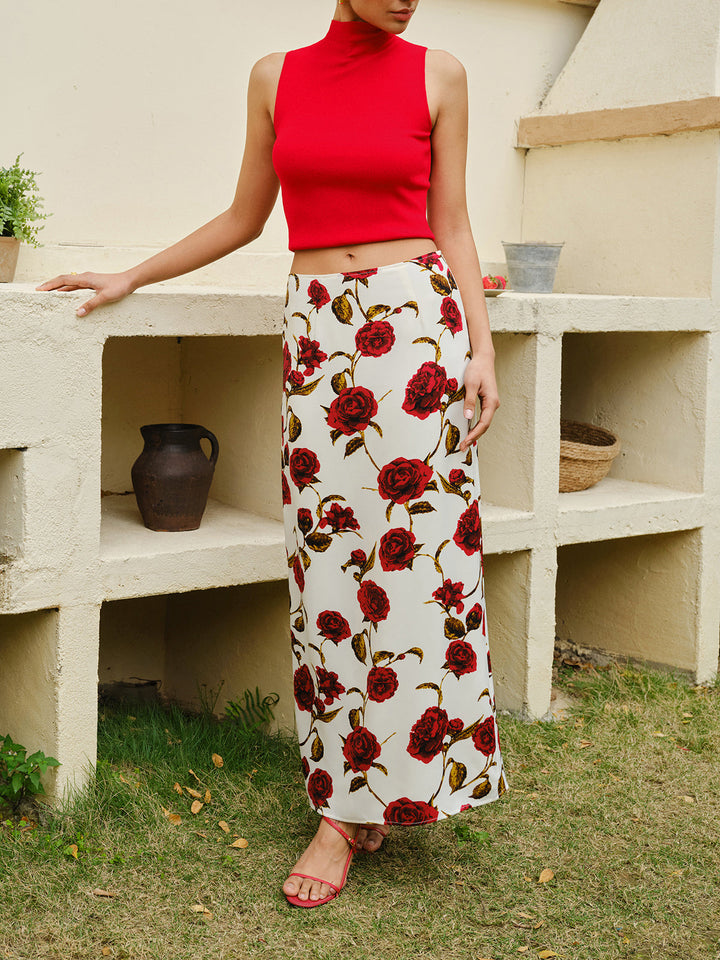Jupe Imprimée Florale Taille Haute