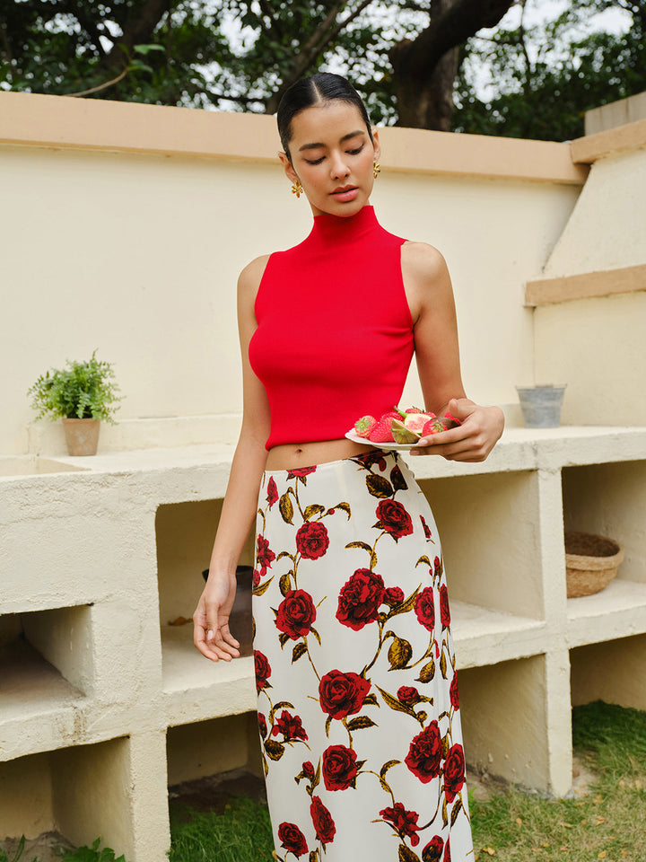 Jupe Imprimée Florale Taille Haute