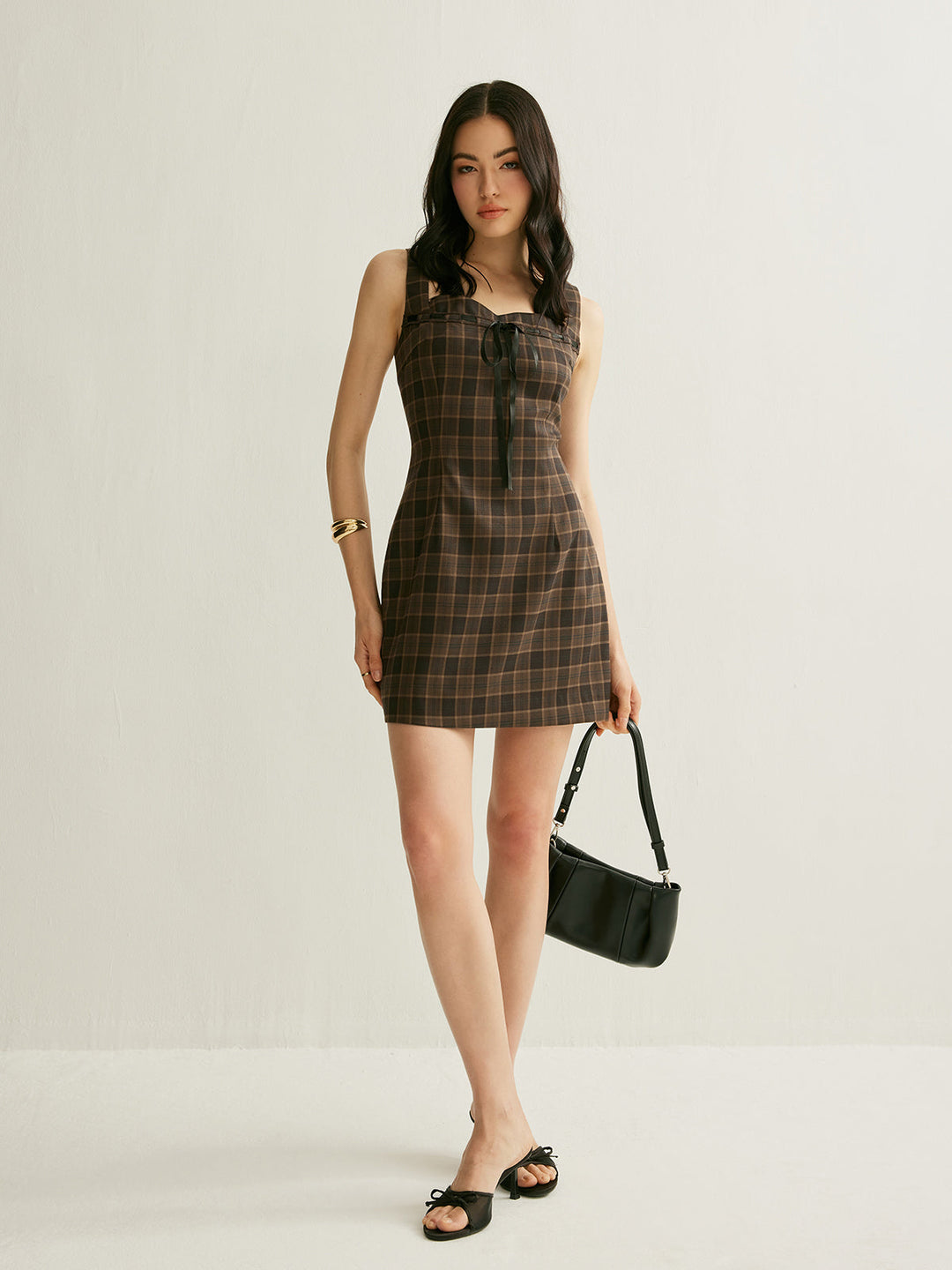 Robe Courte Sans Manches à Nœuds à Carreaux