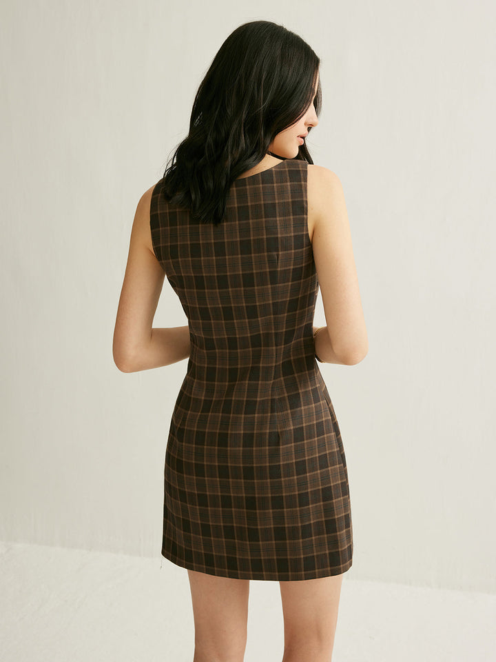 Robe Courte Sans Manches à Nœuds à Carreaux