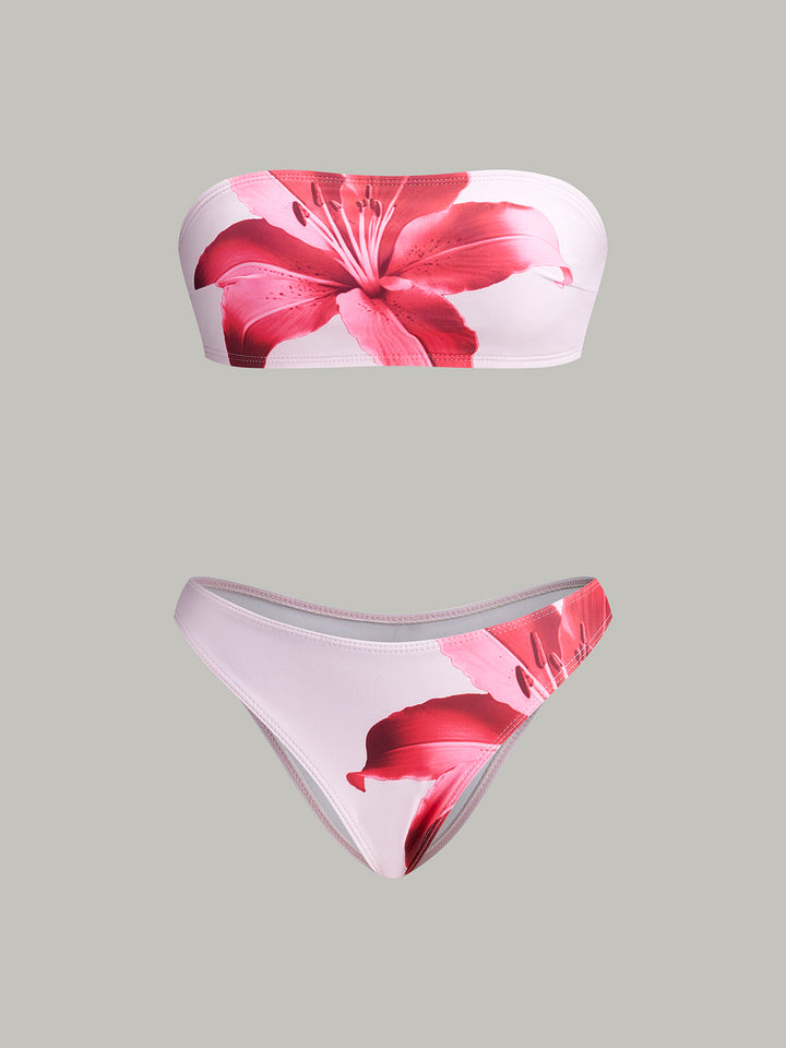 Bikini Bandeau Imprimé Floral Avec Jupe de Bain