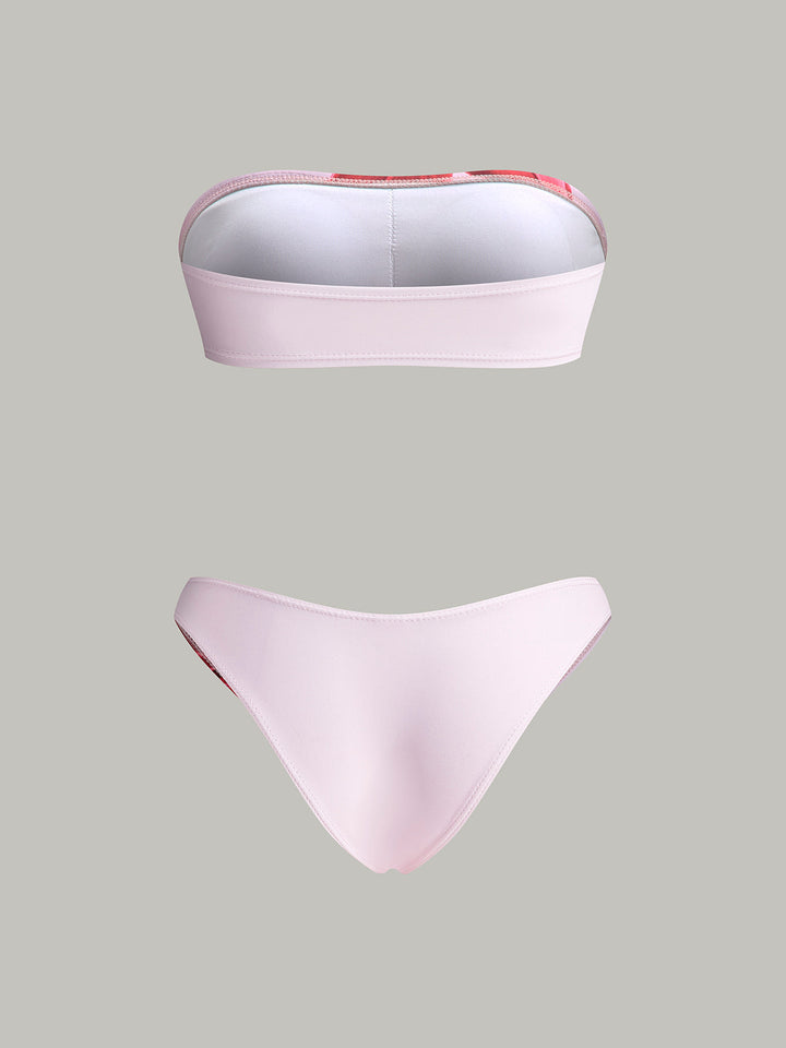 Bikini Bandeau Imprimé Floral Avec Jupe de Bain