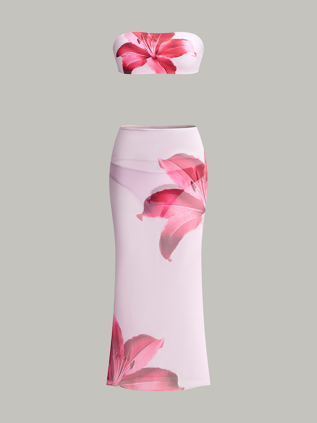 Bikini Bandeau Imprimé Floral Avec Jupe de Bain