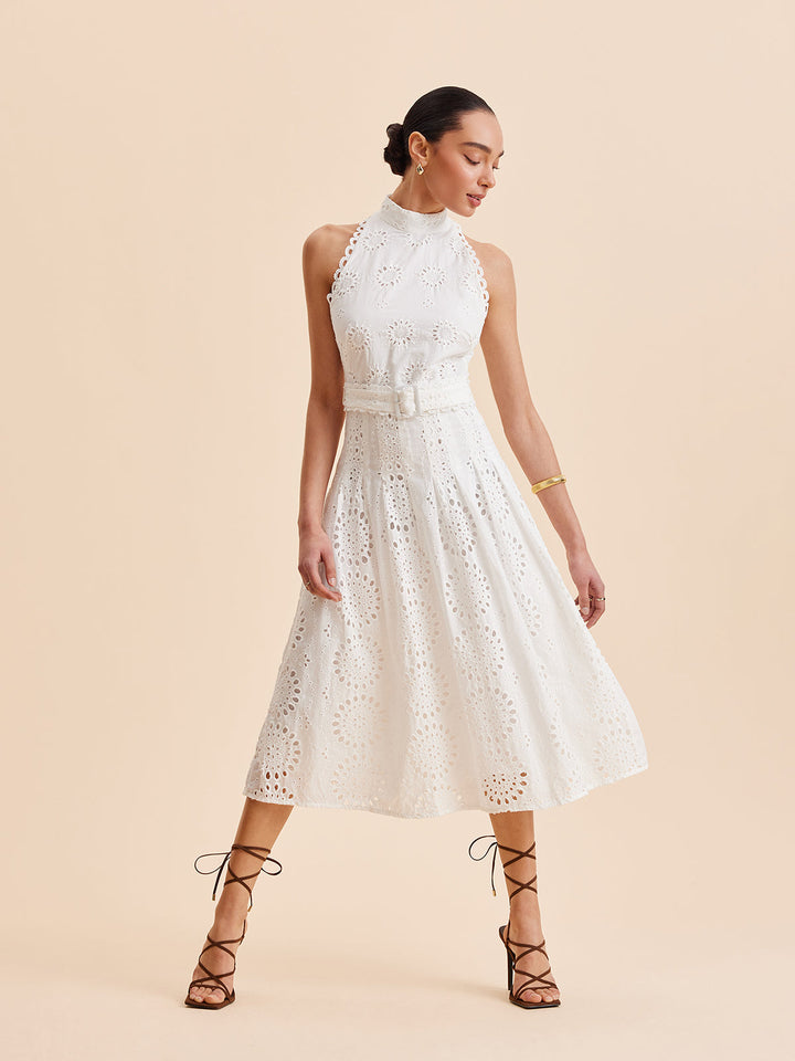Robe Patineuse Ceinture avec Œillets en Dentelle