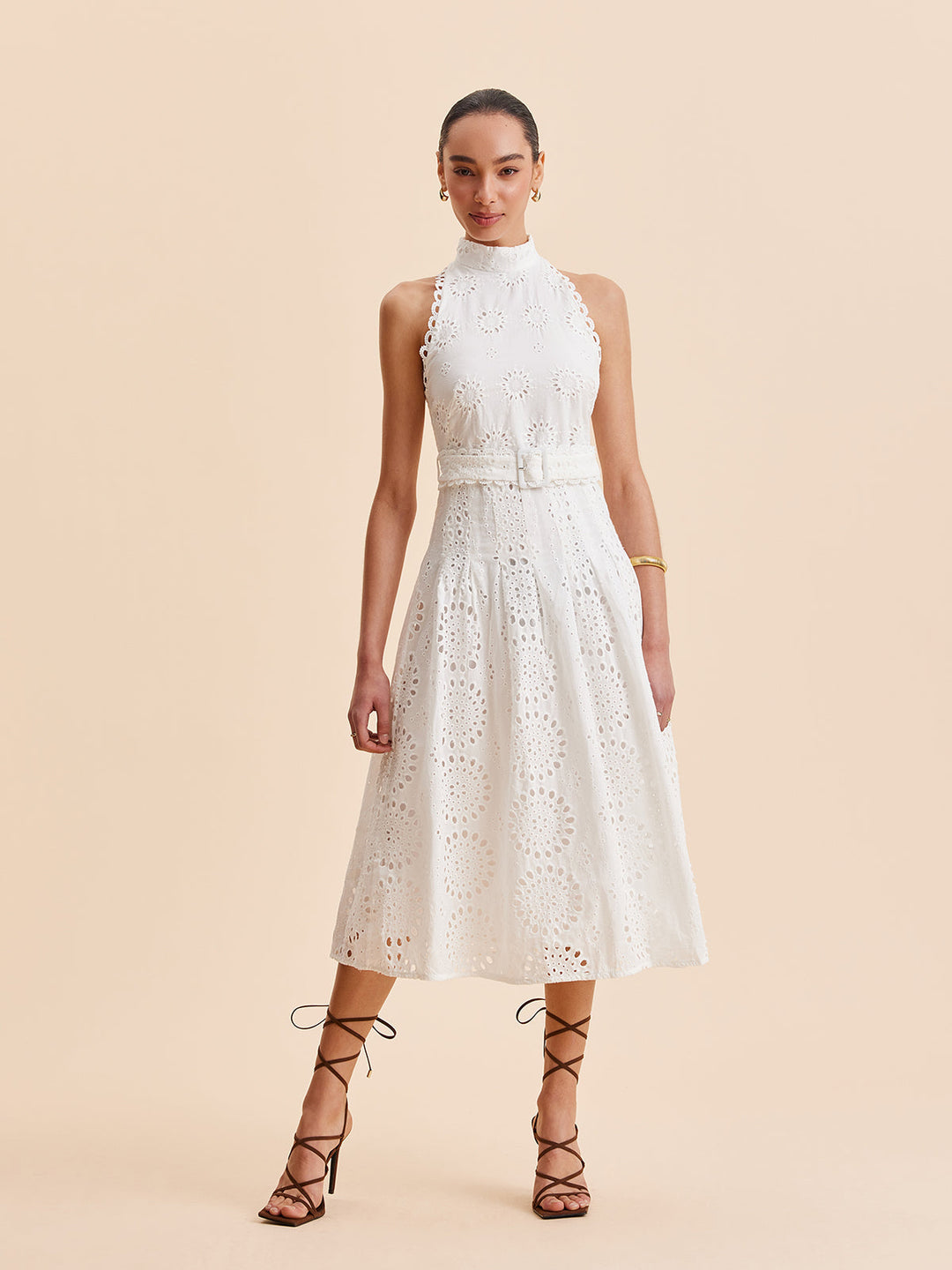 Robe Patineuse Ceinture avec Œillets en Dentelle