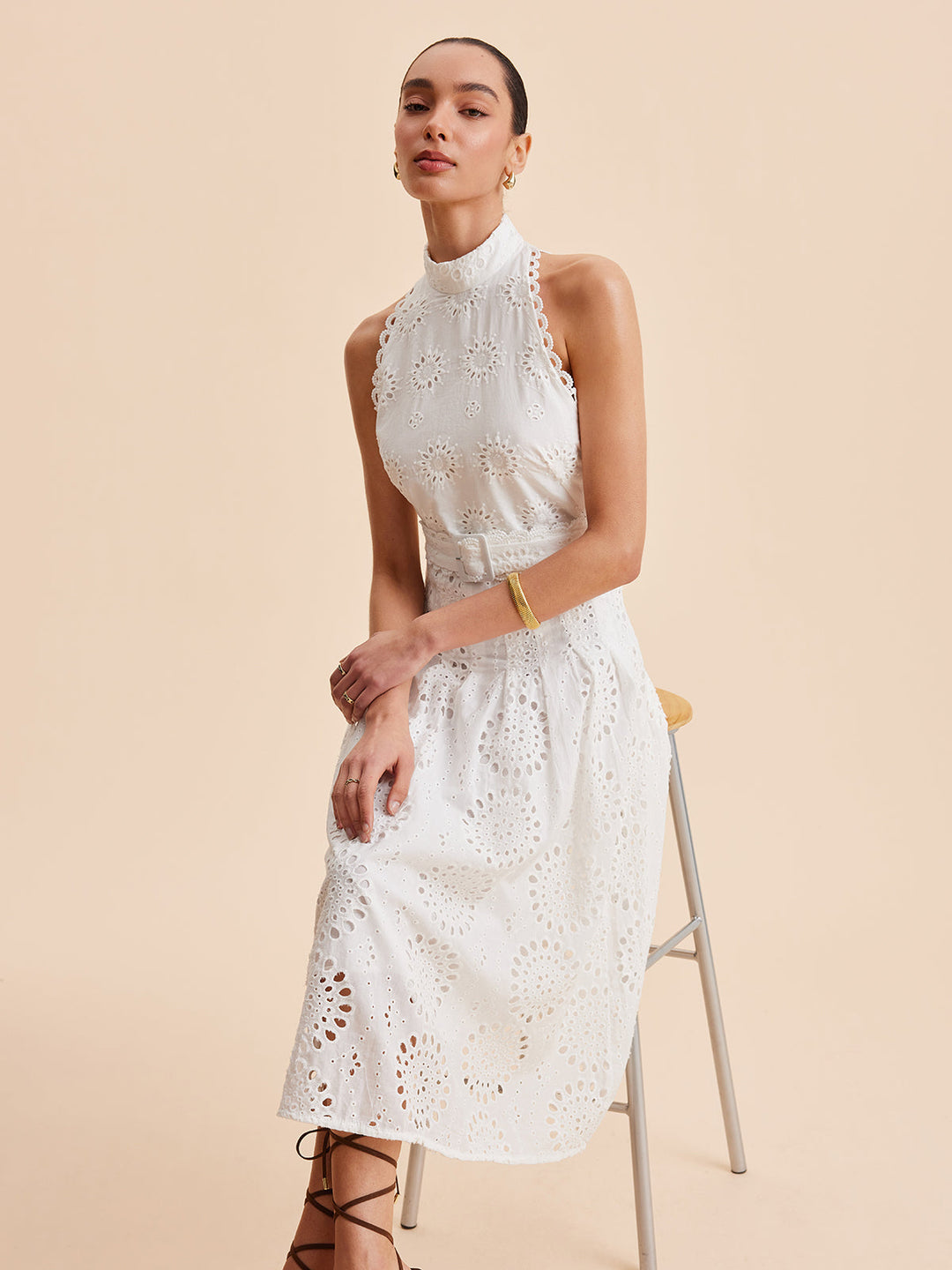 Robe Patineuse Ceinture avec Œillets en Dentelle