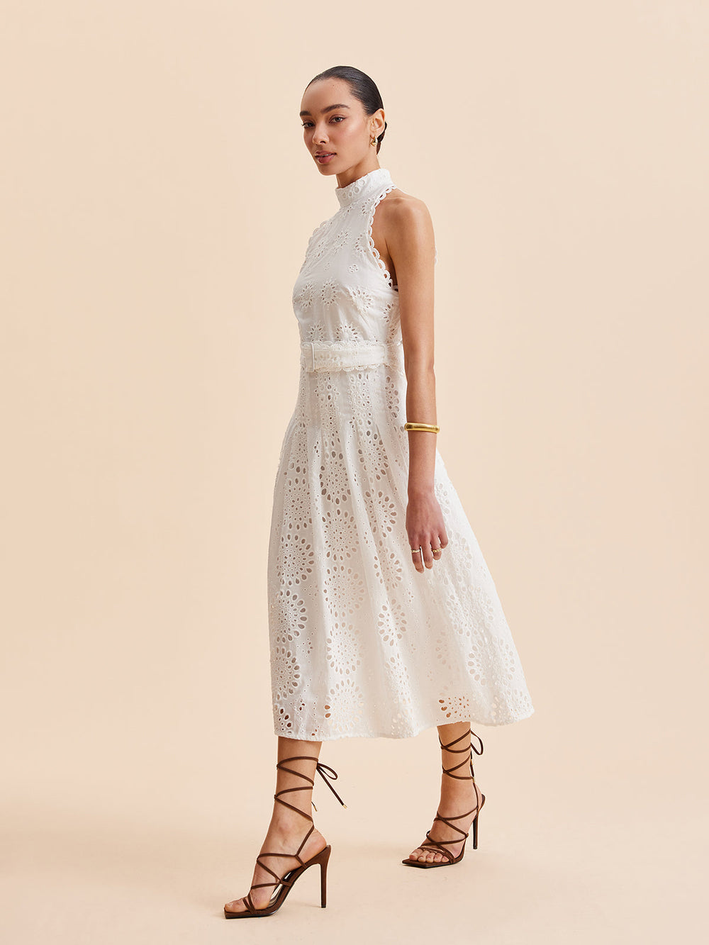 Robe Patineuse Ceinture avec Œillets en Dentelle