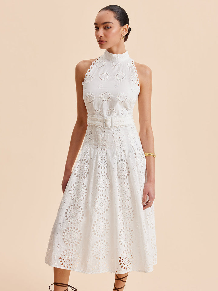 Robe Patineuse Ceinture avec Œillets en Dentelle