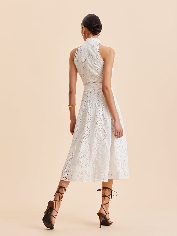 Robe Patineuse Ceinture avec Œillets en Dentelle