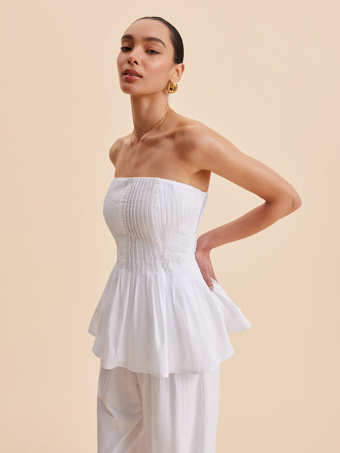 Top bustier à plis en coton