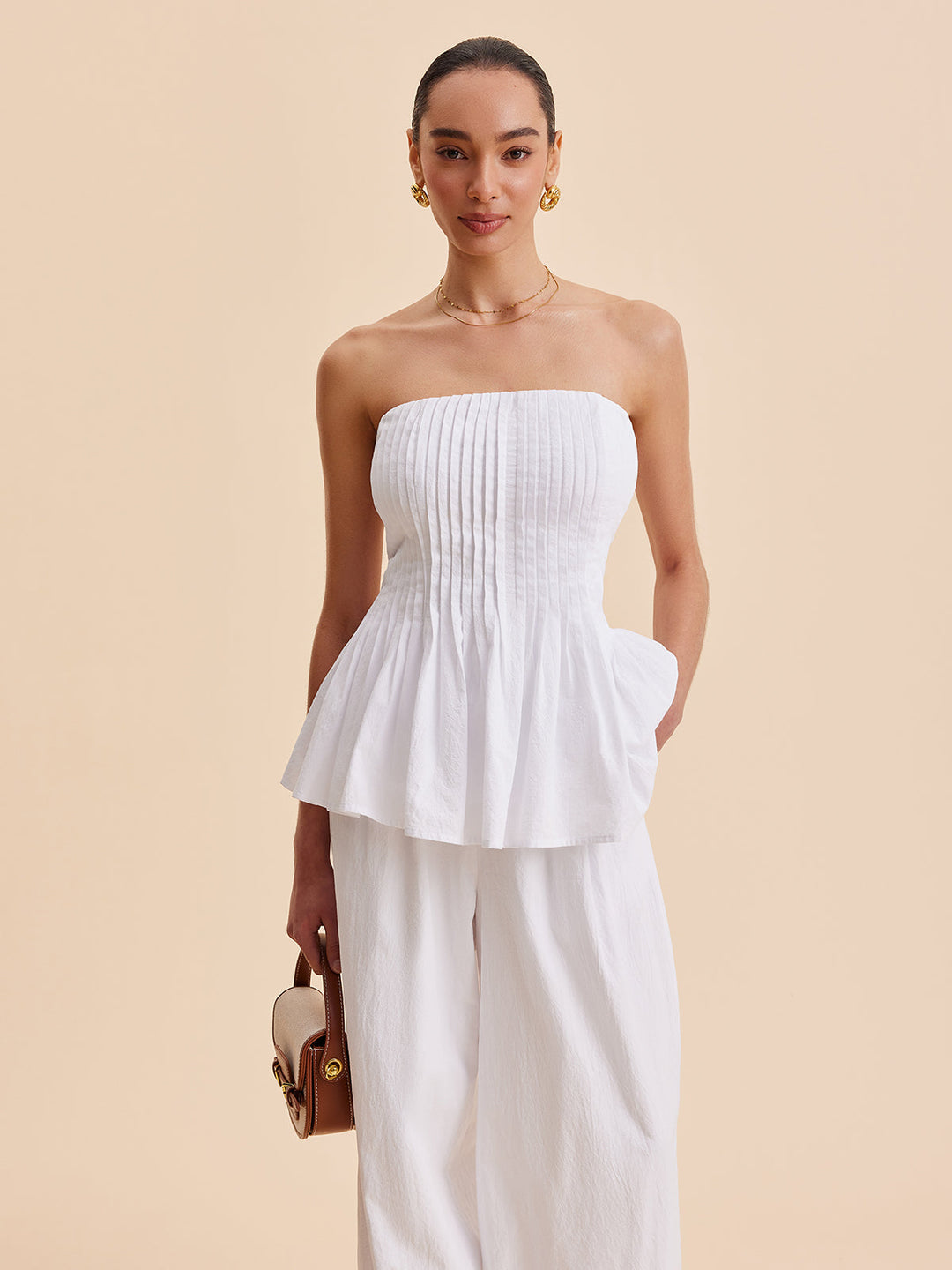 Top bustier à plis en coton