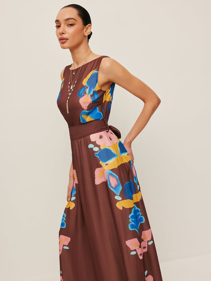 Robe Imprimée à Volants et Détails de Noeud au Dos
