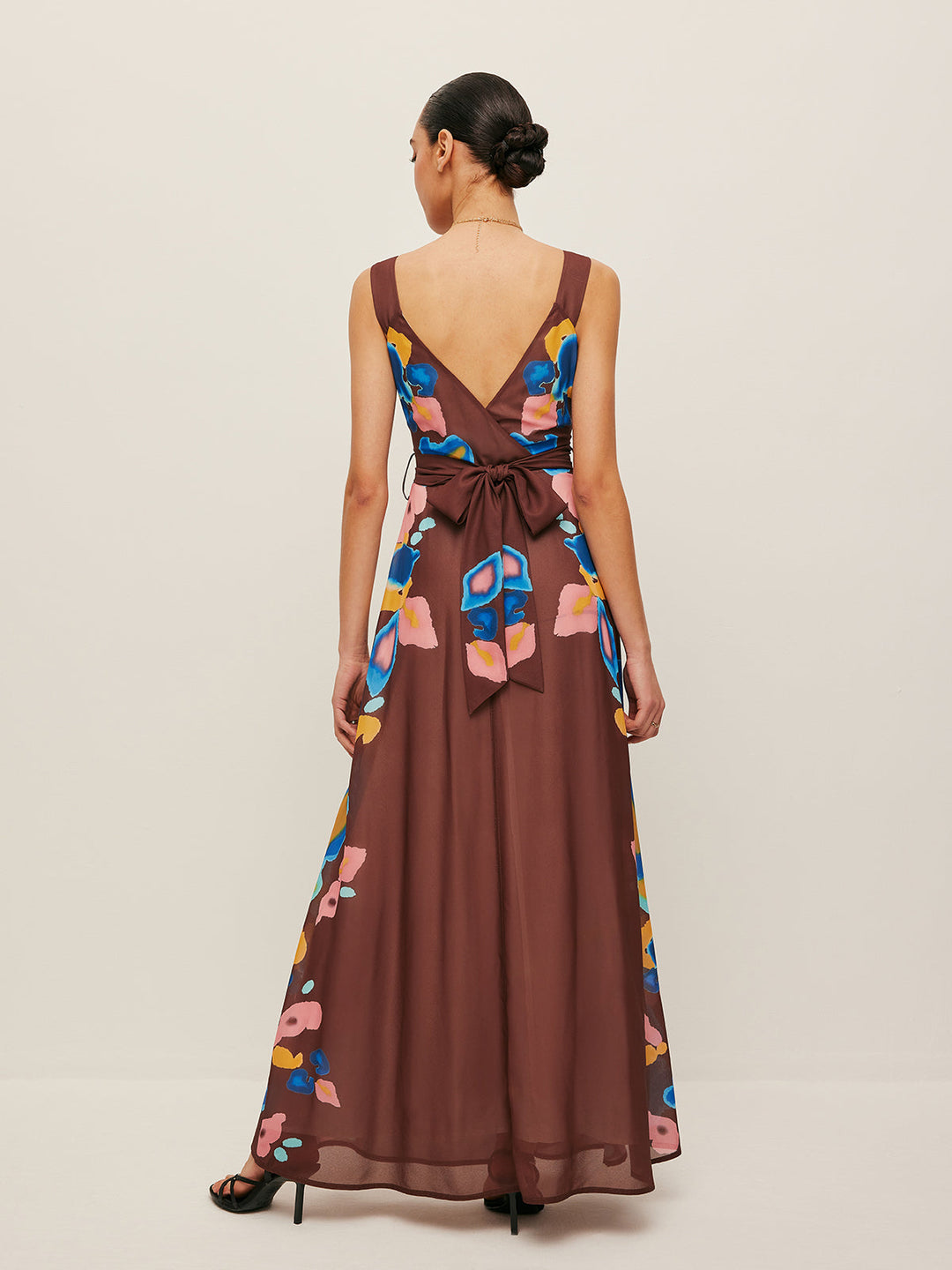 Robe Imprimée à Volants et Détails de Noeud au Dos