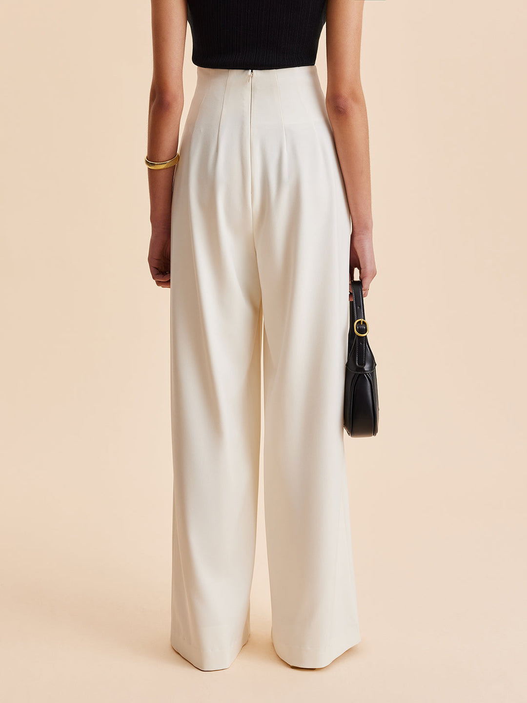 Pantalon large taille haute orné