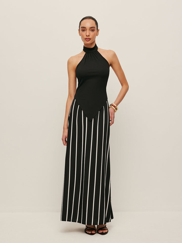 Ensemble Jupe Jupe Asymétrique à Rayures Haut Col